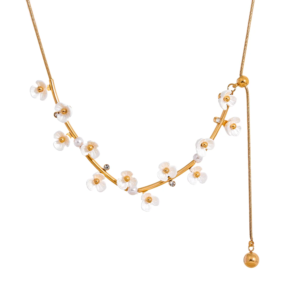 JINYOU 2206 Adjustable Length Exquisite Stainless Steel Sweet Flowers Necklace 2025 Women Chic Elegant Stylish Jewelry Gift
