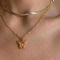 18K Gold Plated Butterfly Pendant Necklace Stainless Steel Pendant Necklace Trendy Jewelry