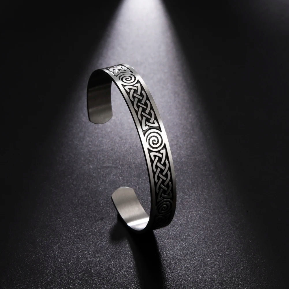 My Shape Cuff Bangles for Men Women Celtics Knot Spiral Black Silver Color Stainless Steel Bangle Bracelet Retro Viking Jewelry