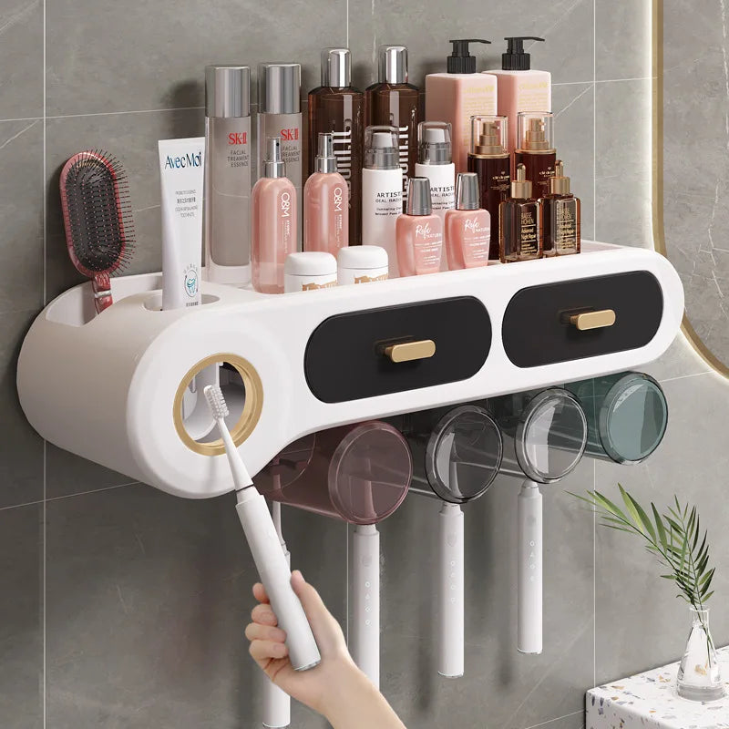 Bathroom Accessories Plastic Eco Material Toothbrush Holder Wall Mounted Organizer Bathroom Set Toothpaste Dispenser