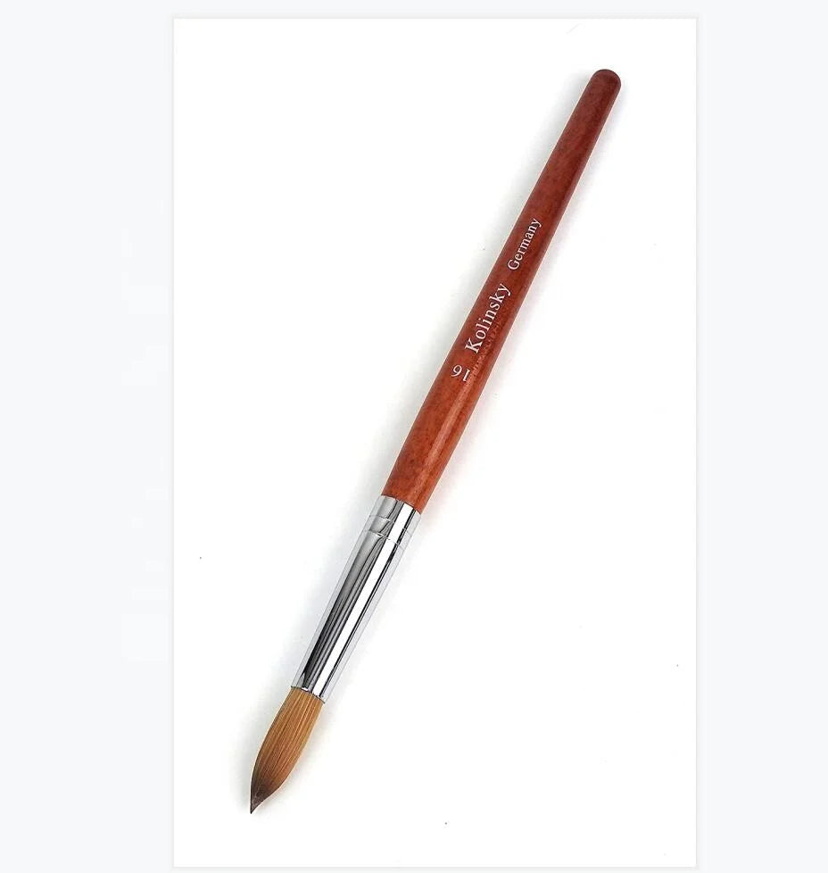 Yihuale OEM 100% Pure Kolinsky Acrylic Nail Brushes Round Wood Handle Nail Brushes Set