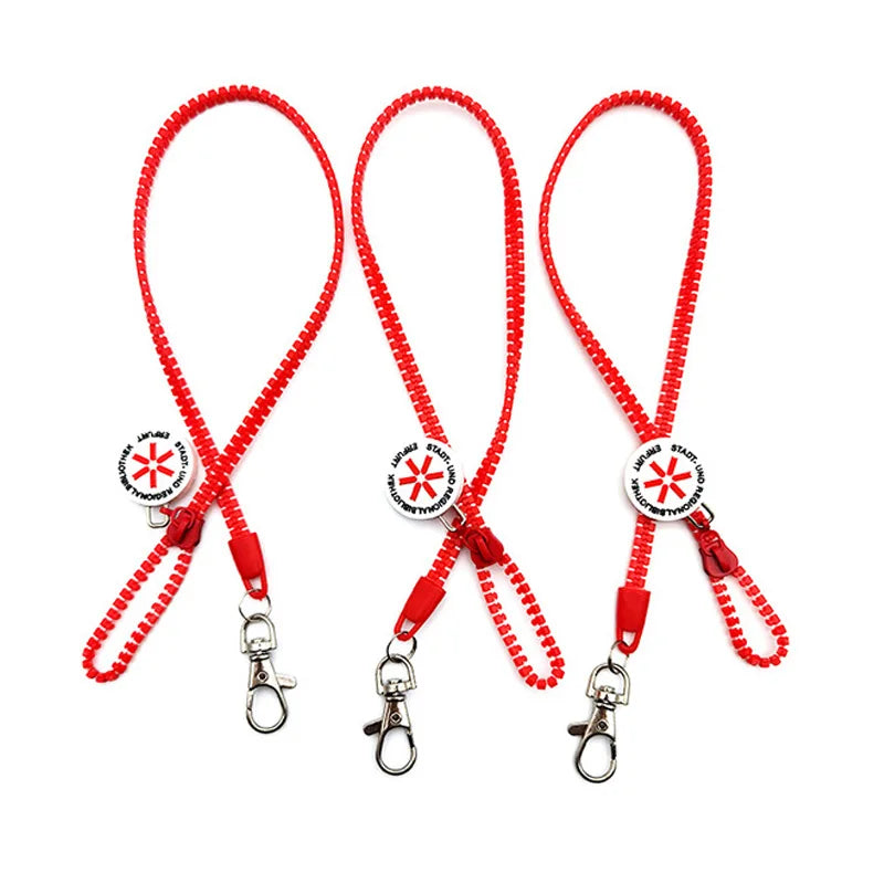 Factory Direct Sales or Custom Eco-Friendly Plastic Zipper Neck Strap Rope with Rubber Logo Closed Zipper Lanyards