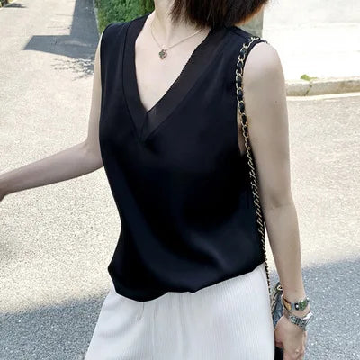 Women's Black Blouses Summer Elegant Tunic Vintage Office Plus Size Satin Silk Blouse Basic Chiffon Tops Shirt _ for Women