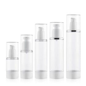 For Clear Cosmetic Airless Pump Bottle 15ml 30ml 50ml Empty Round Lotion Container with 100pcs MOQ