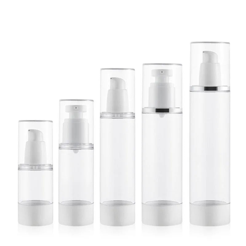 For Clear Cosmetic Airless Pump Bottle 15ml 30ml 50ml Empty Round Lotion Container with 100pcs MOQ
