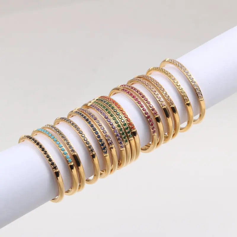 High End 18K Plain Gold Dainty Colorful Zirconia Half Pave Stainless Steel Ring 2022 Gold Jewelry MegaBDM
