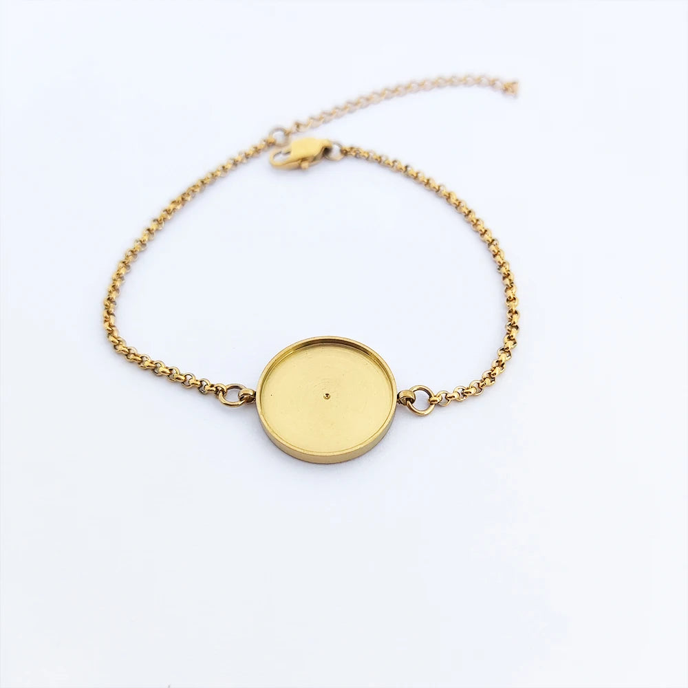 Cheap Custom Designer Logo Engraved Gold Pendant Metal Jewelry Tags Charms Cabochon Cameo Base Tray Bezel Blank for Bracelet