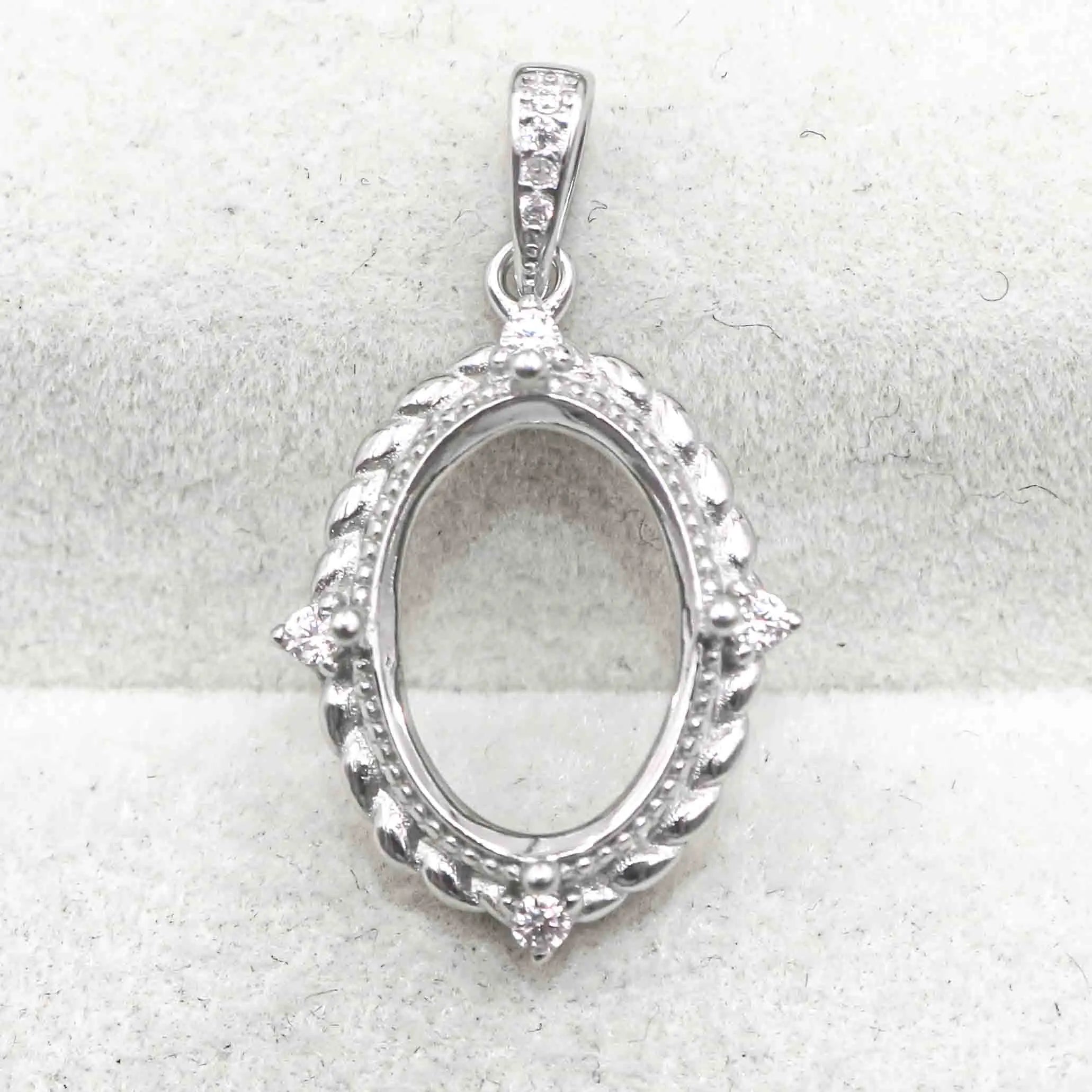 Sterling Silver 10*14mm Semi Mount Pendant Empty Frame Blank Support Setting S925 Base Holder Without Center Stone for DIY Inlay