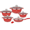 H.K 12-Piece Non-Stick Die Casting Aluminum Kitchenware Set with Tempered Glass Cover Metal Accessories