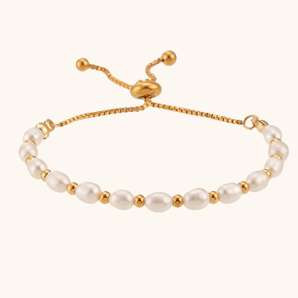 Dingran Adjustable Drawstring Stainless Steel Jewelry Fresh Water Pearl Bead Bracelet for Women