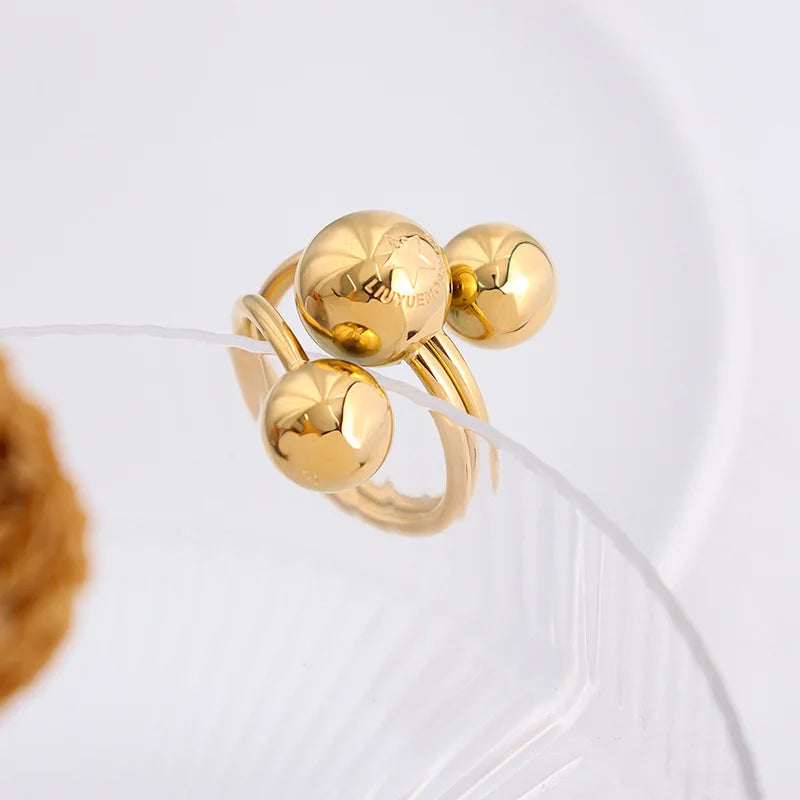 Popular Steel Ball Two-tier Adjustable Five-pointed Star Lucky Ring