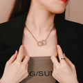 Fashion Women Jewelry Stainless Steel Hollow Out Double Circle Interlocking Pendant Necklace