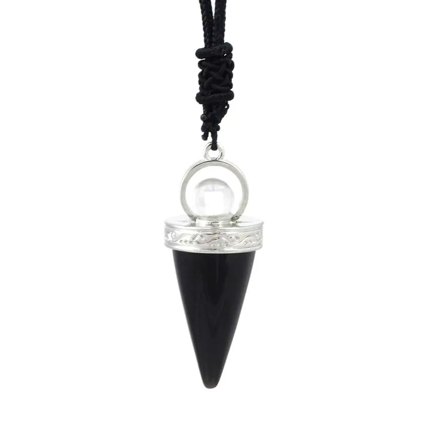 DIY Natural Stones Pendant Amulet Black Obsidian Meditation Hexagonal Pendulum Reiki Healing Crystal Pendant for Men Women Jewelry Crystals Wholesale Bulk