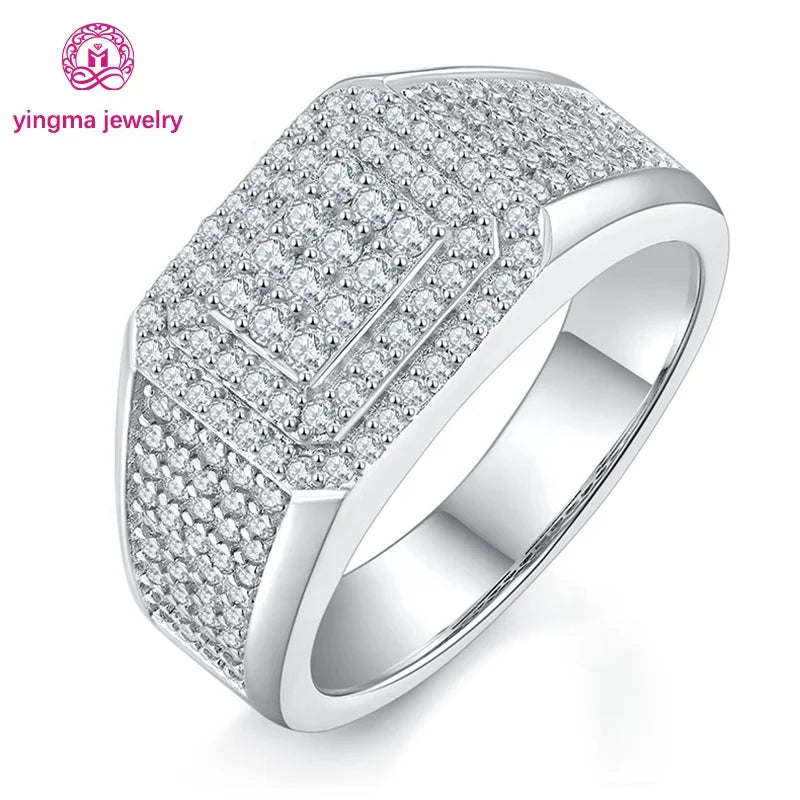 Fine Mossanite Jewely Hiphop Ring Sterling Silver 925 Iced Out White D VVS1 Round Brilliant Cut Moissanite Rings for Men