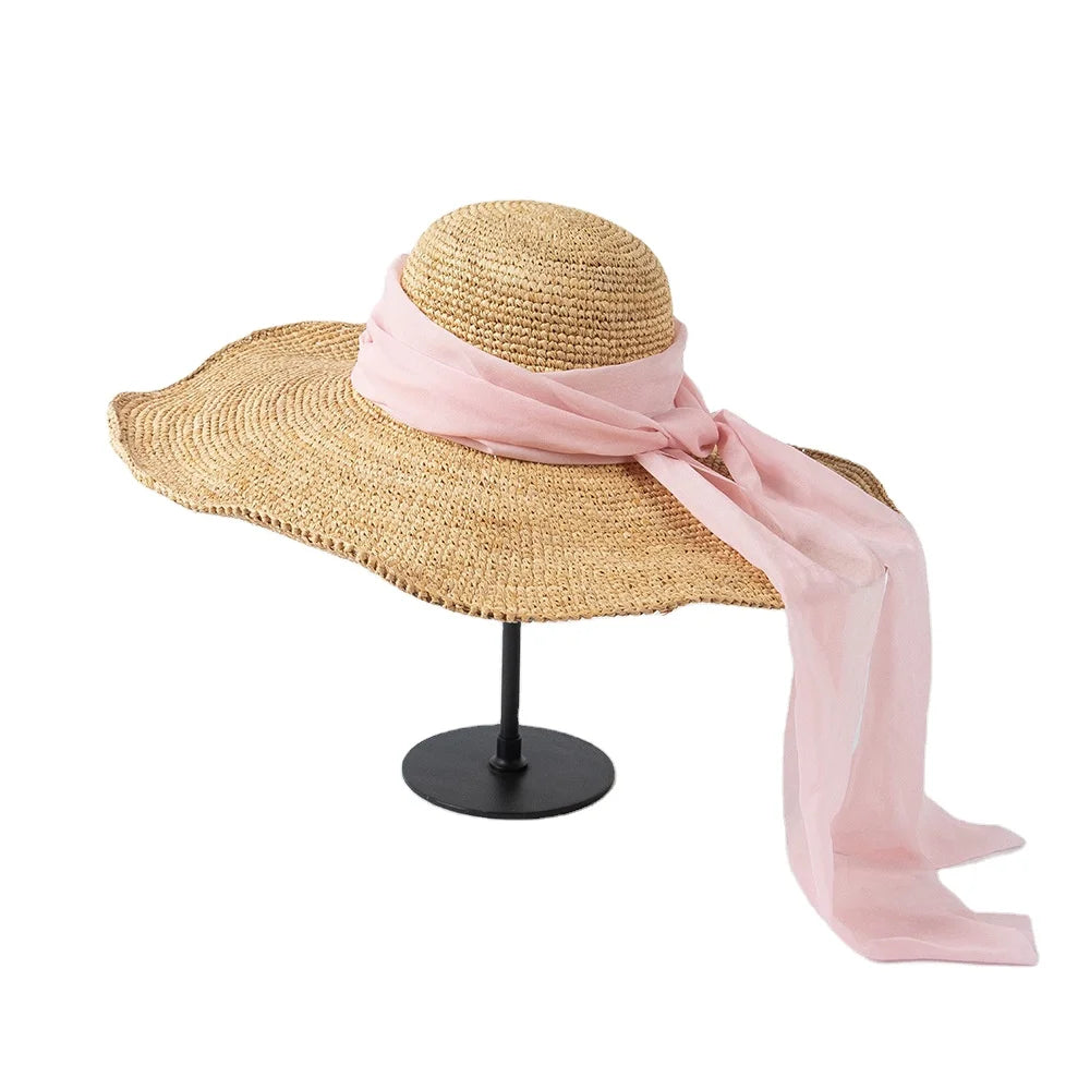 Summer Fashion Women's Luxury Designer Straw Hat Hand Crochet Raffia Straw Big Brim Striped for Daily Casual Outings Outdoor