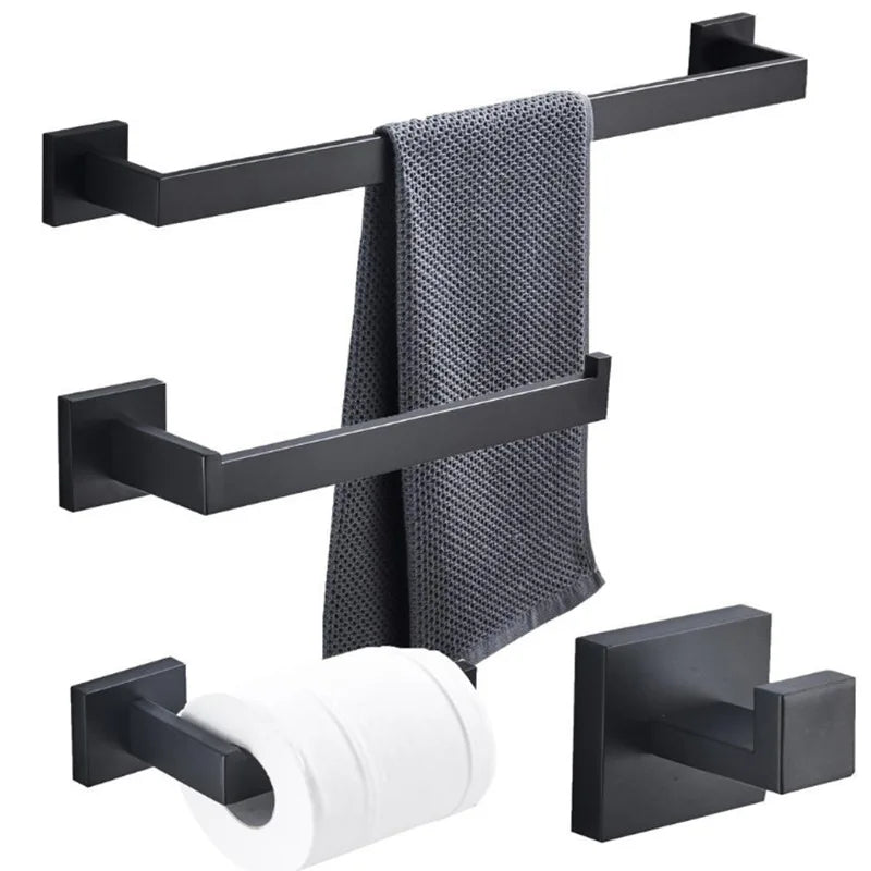 Black Bathroom Hardware Set Black Bathroom Towel bar Sets Stainless Steel Bath Accessories Kit