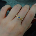 European Luxury Design Blue Zircon 18k Gold Plated Rings Women Flowers Ring
