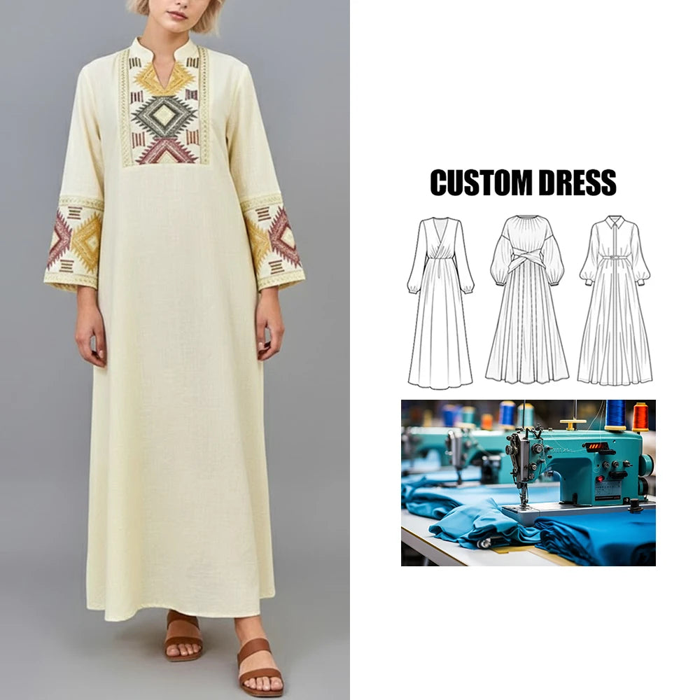 Customizable Brand Large Swing Elegant Embroidered Sequin Abaya Long Party Dress for Middle Eastern Women Polyester Winter
