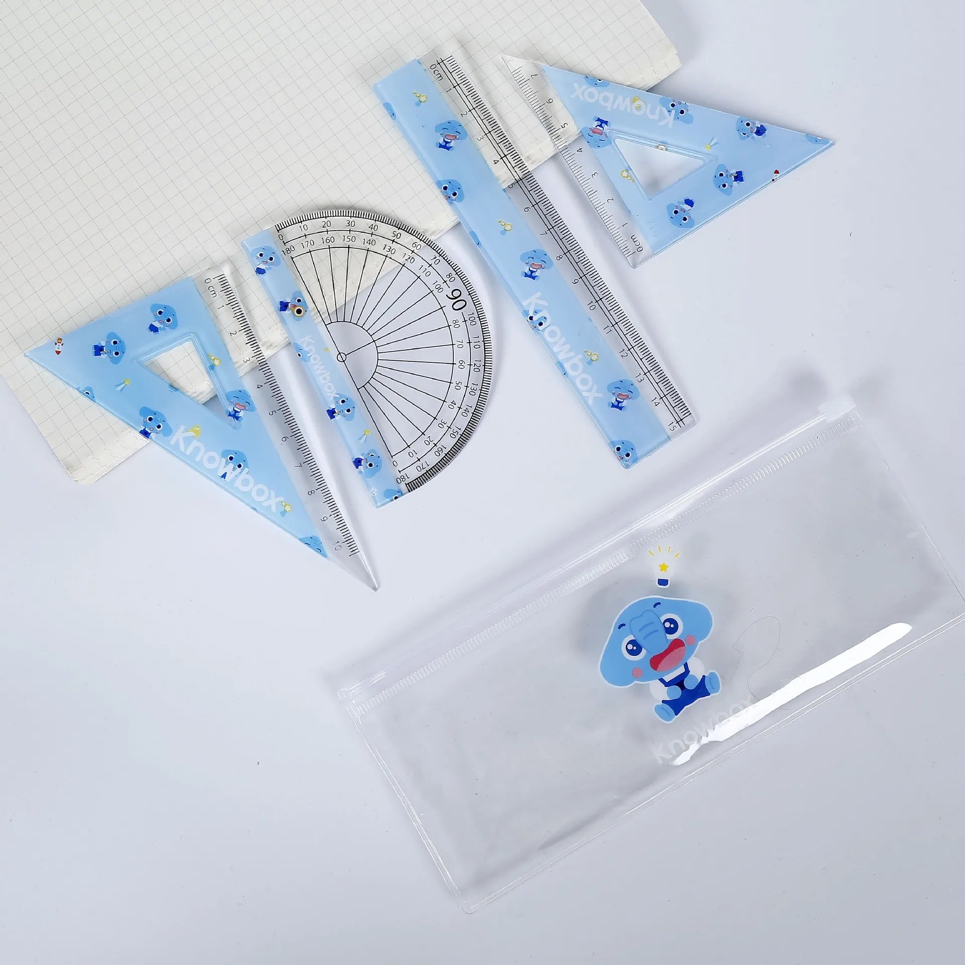 Customizable Four-Piece Set of Student Rulers Triangles Protractors Durable Plastic Stationery Available in Colorful Prints