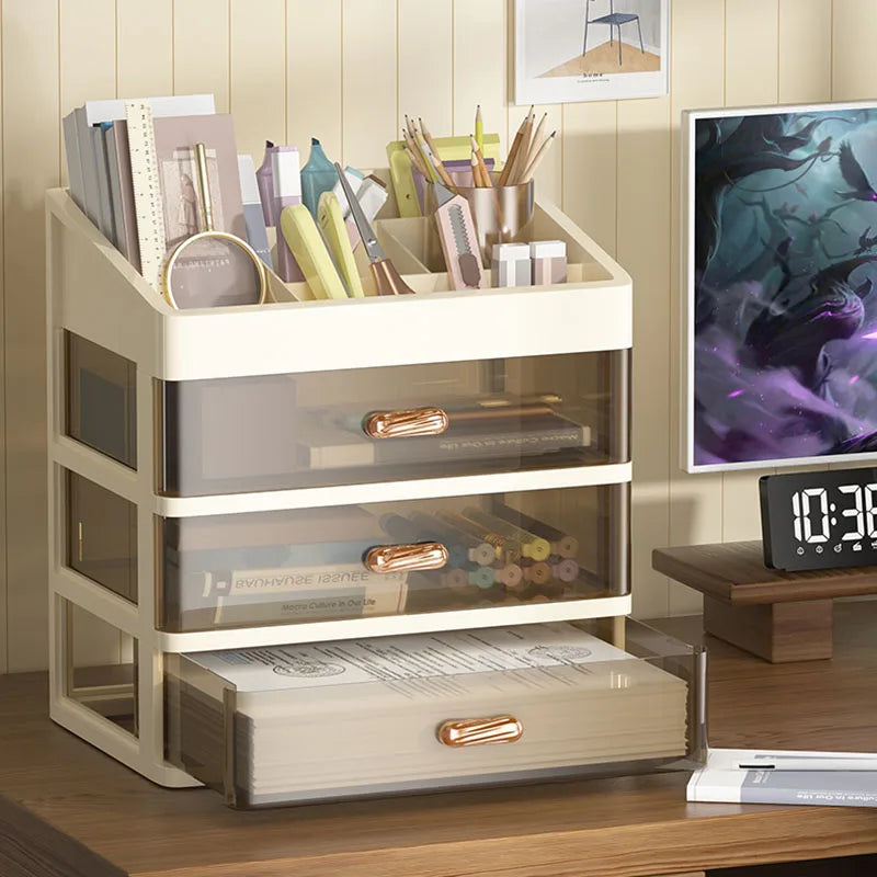 Sesame Drawer Storage Box for Desktop Place Plastic Storage Bin for Stationery Storage Cosmetics Organizer With Top Compartments