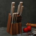 Custom 12-Piece High Carbon Stainless Steel Kitchen Knife Set 6 Steak Knives Ambidextrous Design Scalloped Edge Blades Modern
