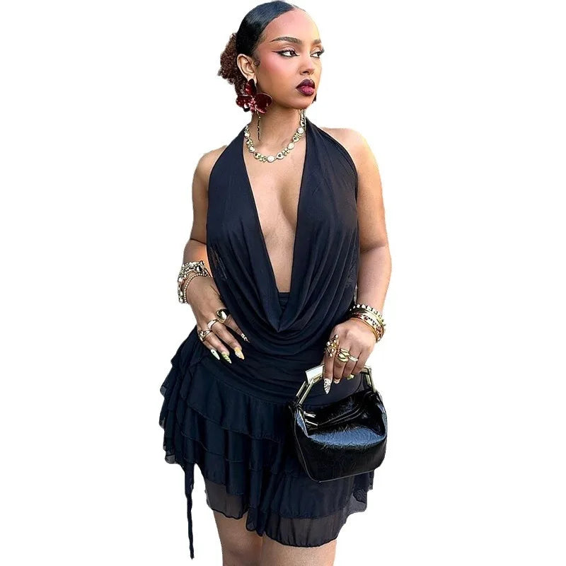 Summer Fashionable and Elegant Solid Color V Neck Top Fit Pleated Mini Skirt Set for Women