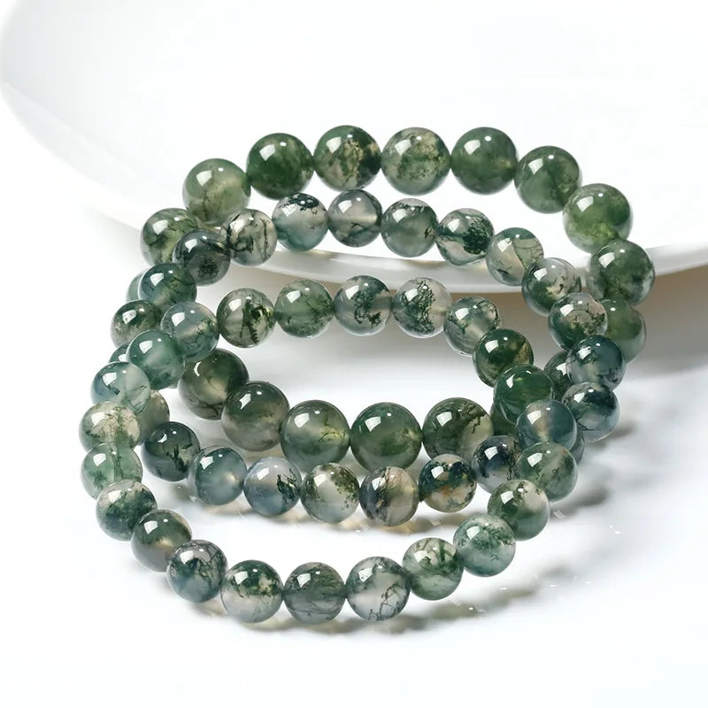 Genuine Natural Gemstone Green Chalcedony Crystal Agate Stone Beads Bracelet Stretch Cord Bracelets Jewelry