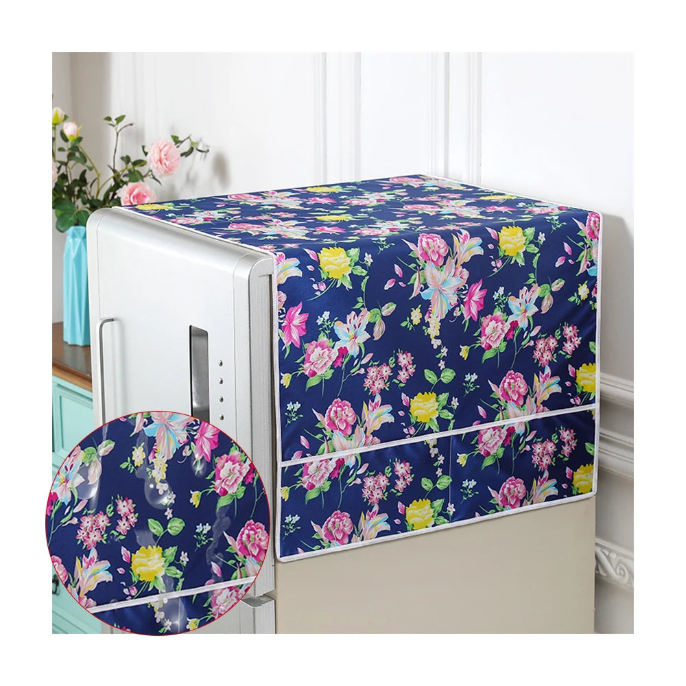 Two Doors PEVA Kitchen Multifunction Geometric Floral Refrigerator Waterproof Storage Hanging Bag Fridge Dust Cover