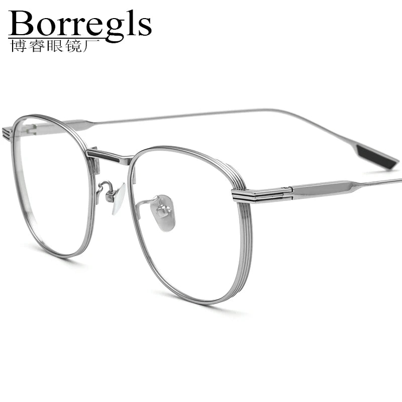 Borregls Pure Titanium Glasses Frame Men Retro Vintage Square Optical Eyeglasses Women Lightweight High Quality Eyewear 18517