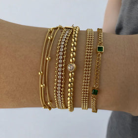 Dainty Delicate Accessories Stainless Steel Stackable Zircon Bracelet Small Golden Beads Gold Hand Chain Bracelet Women Bracelet