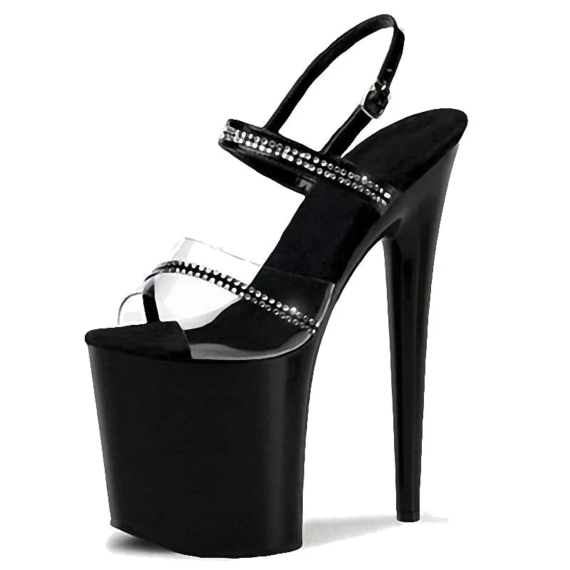 Black Platform Thick Bottom Thin Heel 20 cm T-stage Model Show Pole Dance Club Sandals Transvestite High-heeled Sandals