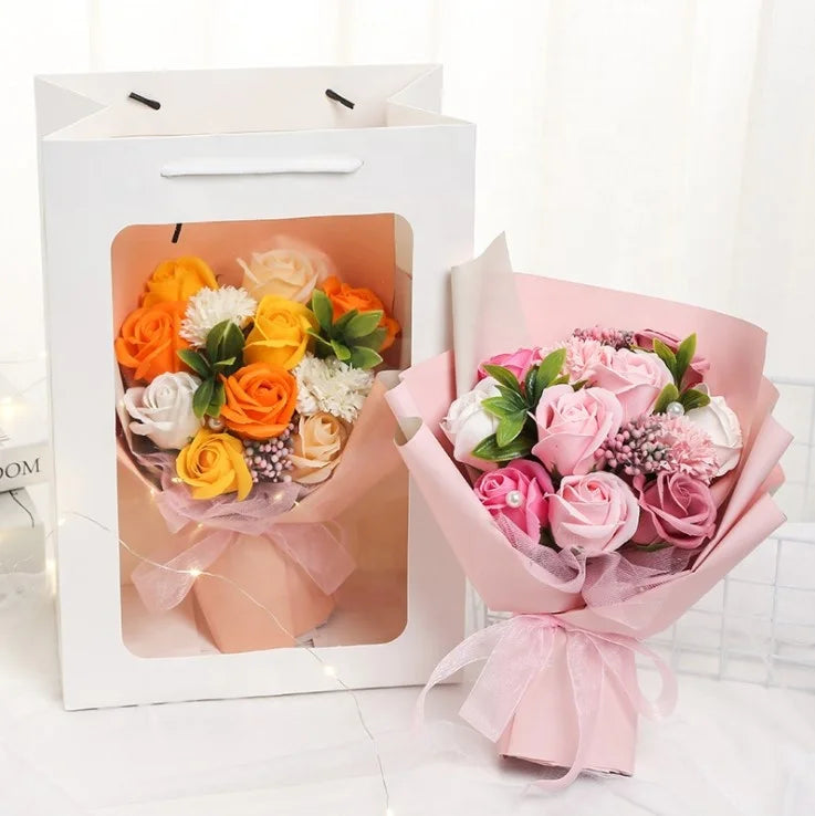 March 8 Mother Women Holiday Gift Carnation Rose Flower Soap Flower Small Bouquet Gift Box for Girl Wife and Mom
