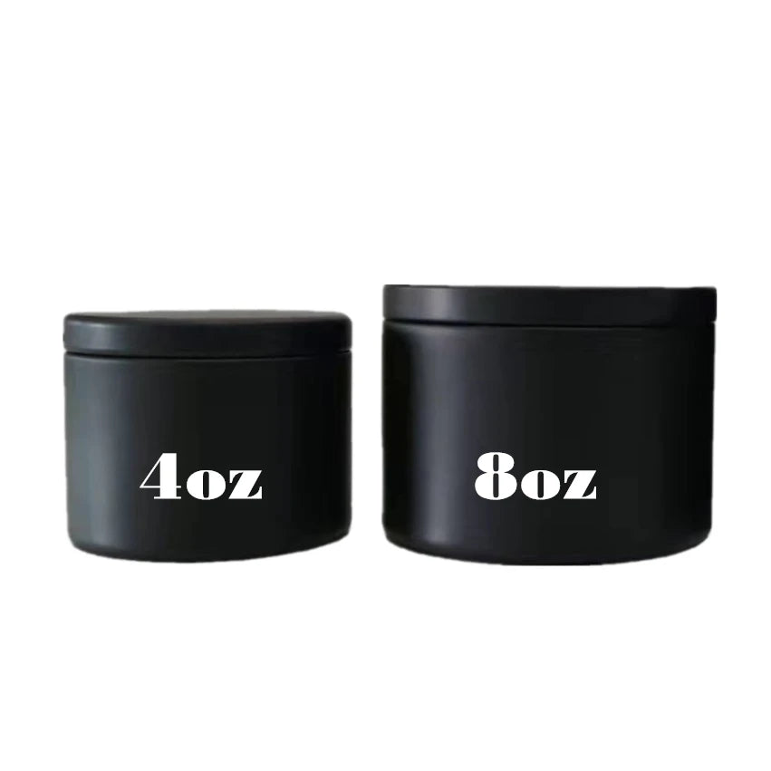 Factory Wholesale Luxury Food Safe Tinplate Matte Black 4 oz 8 oz Candle Tins 65x52mm 80x60mm Seamless Plug-in Lid