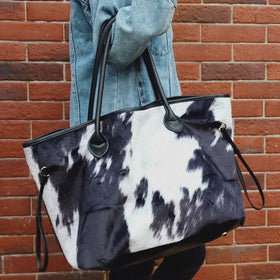 Canvas Cow Print Weekender Tote Bag Cow Hide Weekend Overnight Handbag DOM1071431