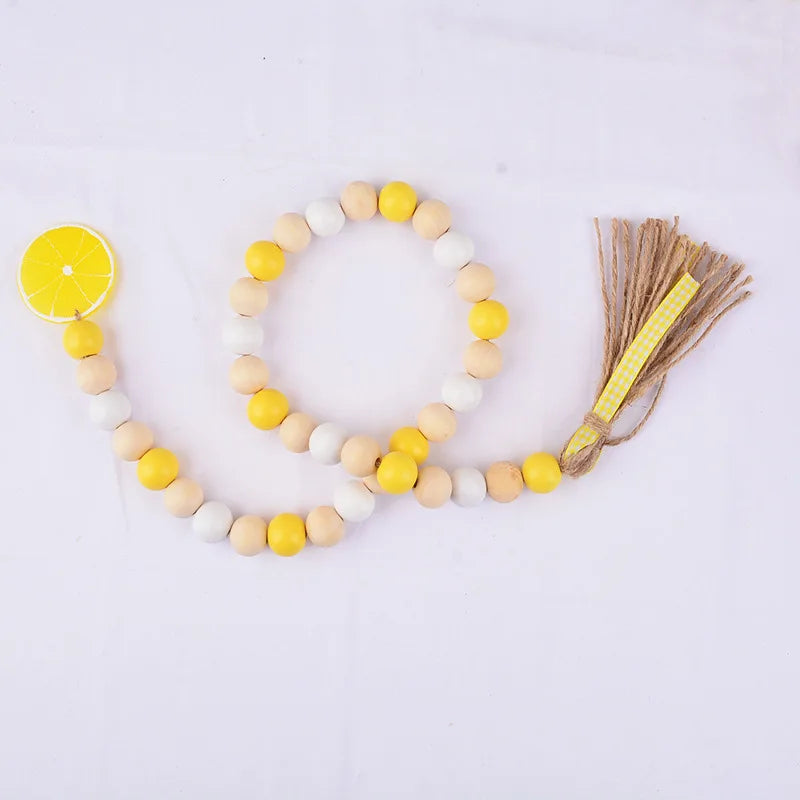Handmade Wood Bead Garland with Tassel Rope Boho Home Decoration Farmhouse Color Tag for Indoor and Outdoor Use