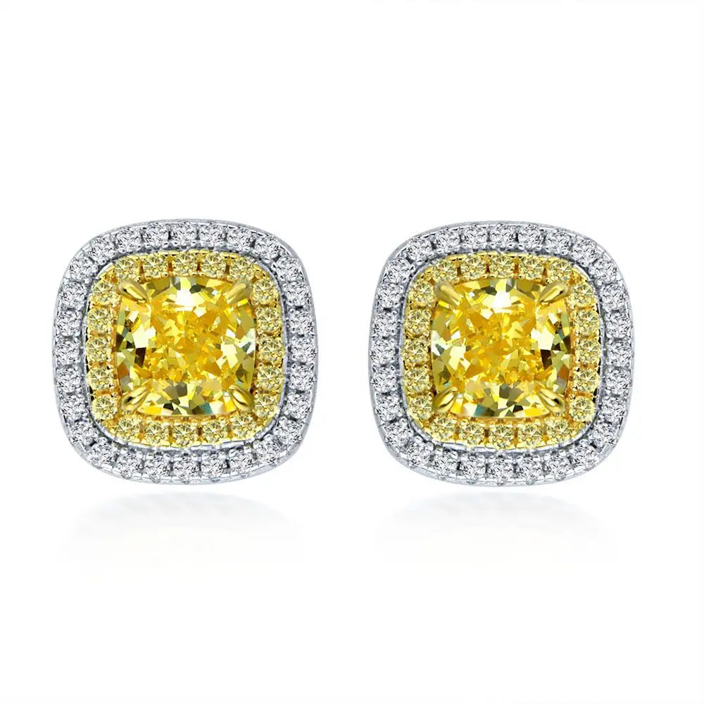 New Fashion S925 Silver 18K White Gold Plated Square 6*6mm Cubic Zirconia Stud Earrings for Women