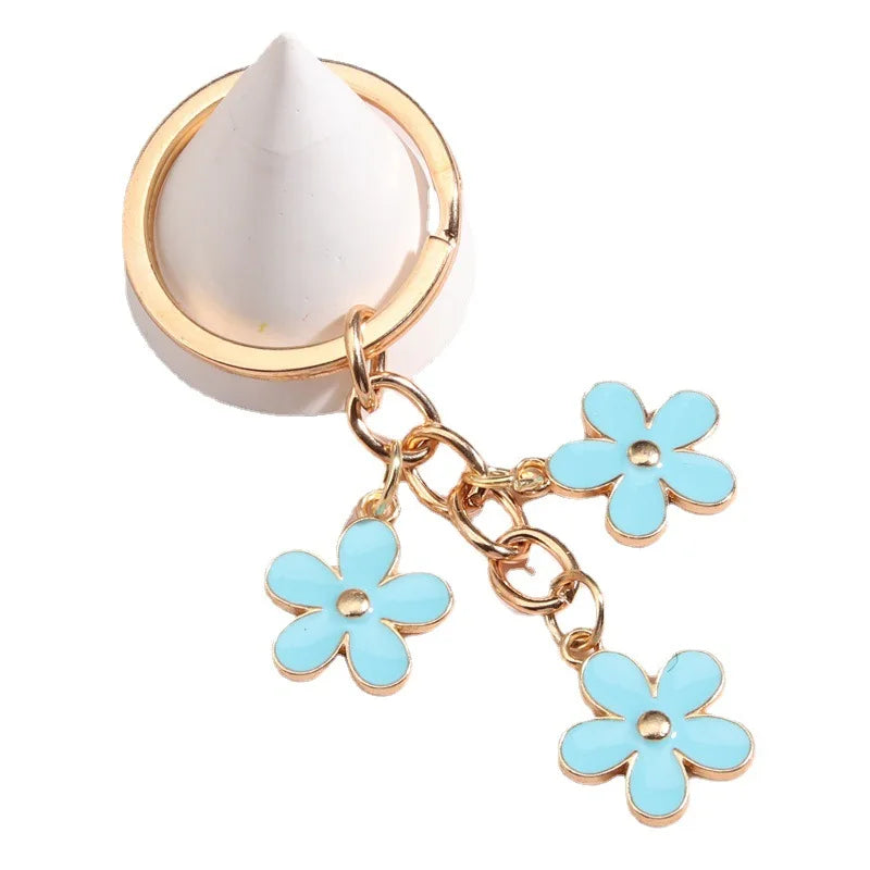 Fashion Key Chain Women Girls Promotion Gift Colorful Enamel 3 Piece Charm Flower Keychain for Bags