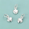 Tiny 3D Silver Heart Charm Simple Dainty 925 Sterling Silver Puffy Heart Pendant for Necklace Making