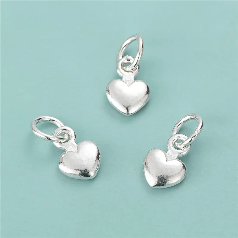 Tiny 3D Silver Heart Charm Simple Dainty 925 Sterling Silver Puffy Heart Pendant for Necklace Making