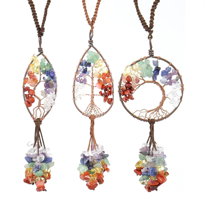 New Pendulum Pendant 7chakra Healing Energy Natural Crystal Stone Tree of Life Wire Wrapped Gemstone Pendant Crystal Chandelier
