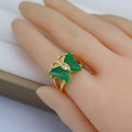 RN1063 18K Gold Plated CZ Micro Pave Natural Green Jade Band Rings