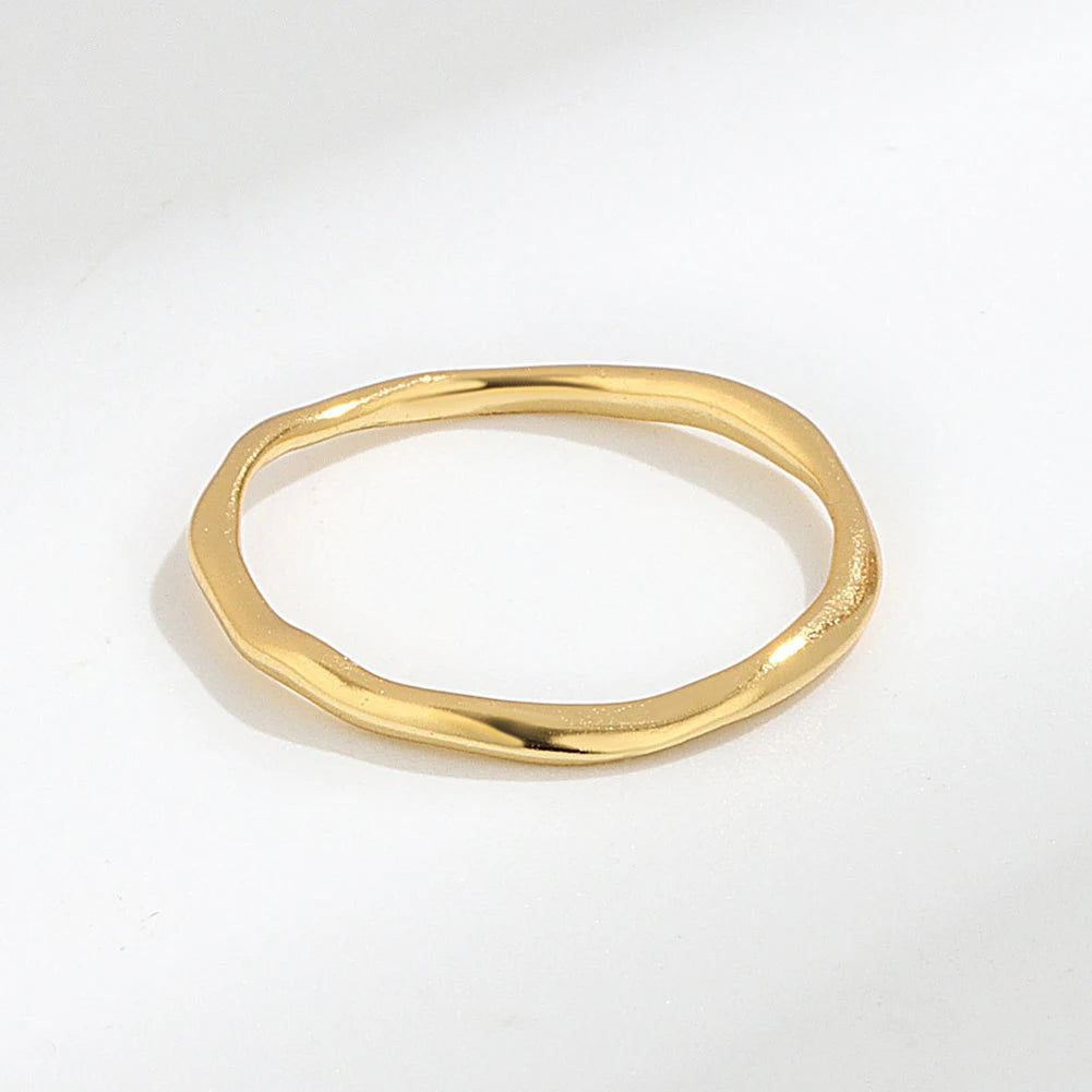 RINNTIN SR300 18k Gold Plated Dainty Minimalist Oval Diamond Ring Fashionable Stackable Plain Jewelry Engagement Wedding