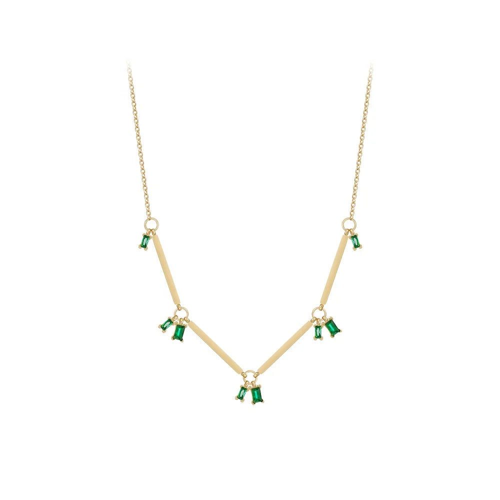 Latest 18K Gold Plated Stainless Steel Jewelry Rectangular Green Zircon Charms Pendants Trendy for Women Party Necklace P233391