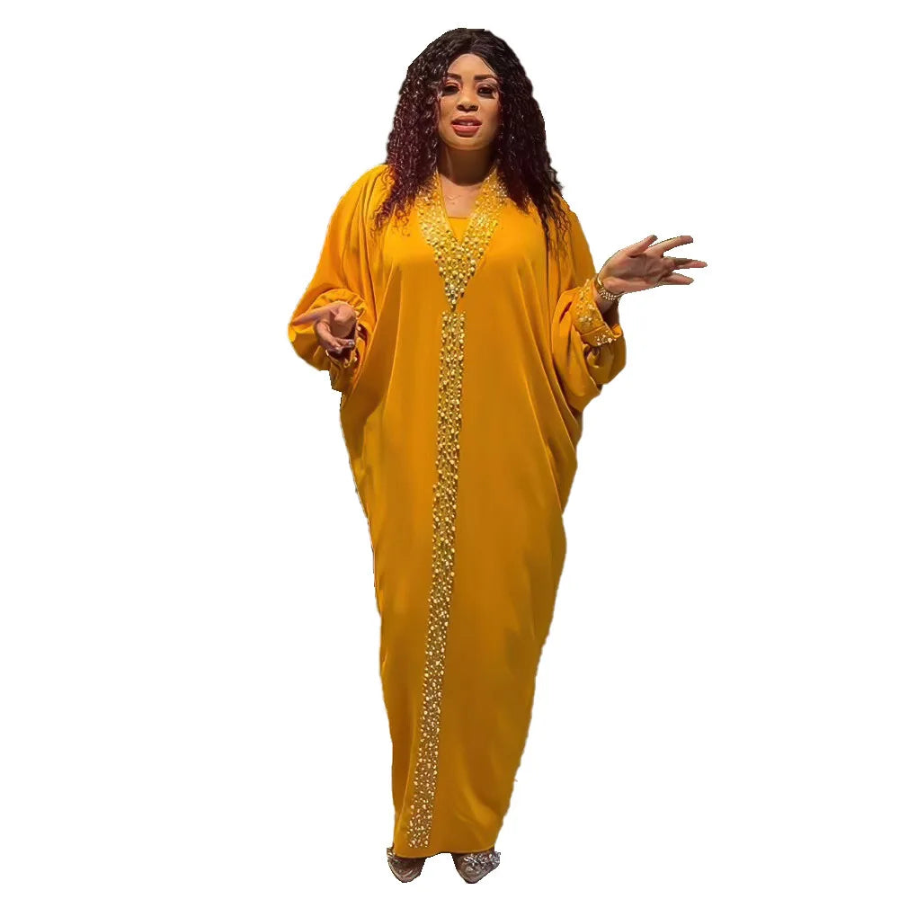 Guangzhou Wholesale Clothing African Women's Beading Dress Fashion Satin Long Skirt Mother Casual Evening Dresses