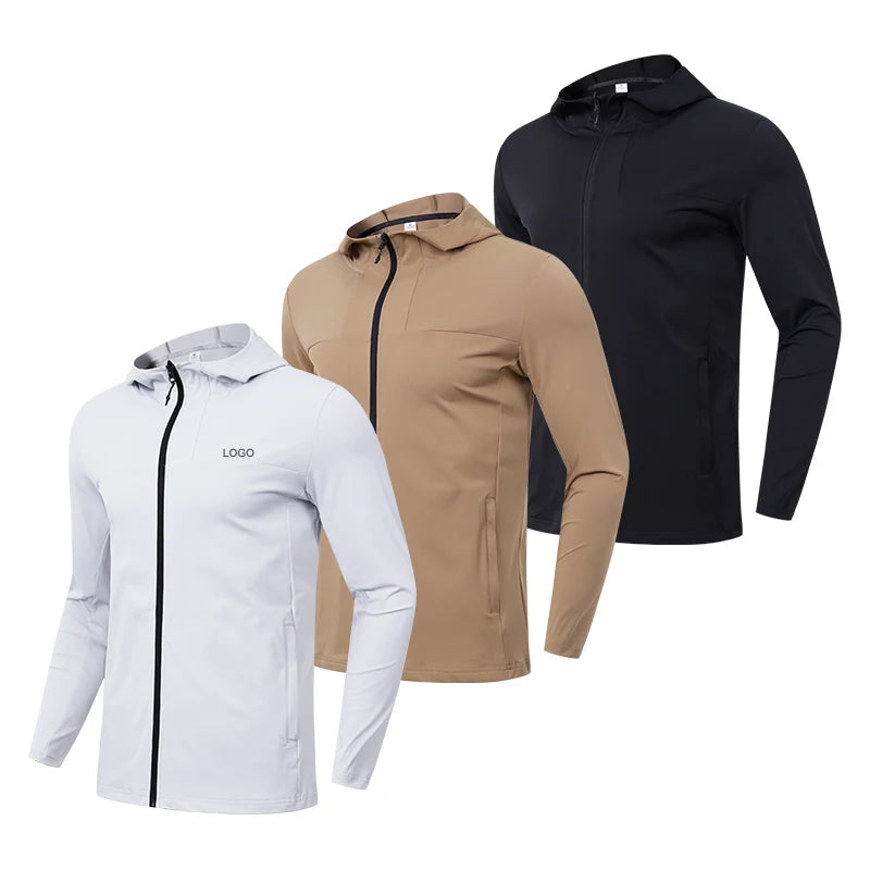 Men's Casual Jackets Custom Outdoor Sports Windproof Jackets Zipper Nylon Black Hoodie Men Sweat Jacket
