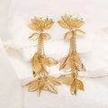 New Alloy Multi-layer Lotus Flower Long Tassel Earrings Fashion Jewelry Accessories for Women