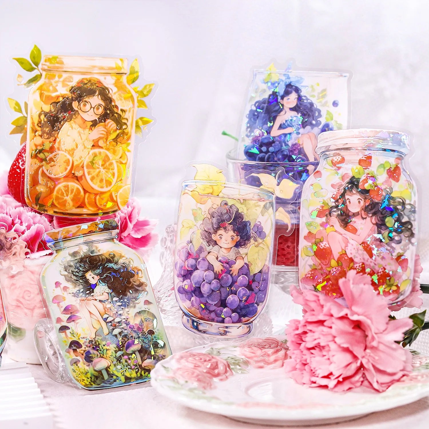 5 Sheets/pack Sticker Sweet Fruit Girl Series Shell Light Hand Book DIY Material Decoration Stickers 6 Styles