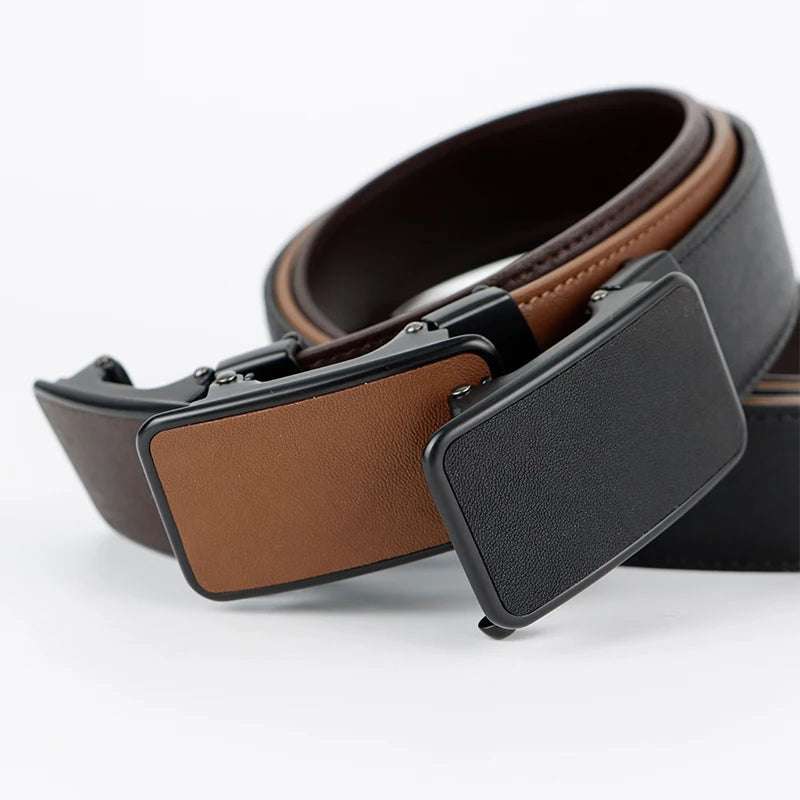 Business Leisure Automatic Buckle Logo Leather Men's Black Belt Leather Belts With Custom Buckle