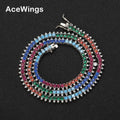 BC130 Geometric Gold Plated Brass Cubic Zircon Tennis Chain Colorful Double Layer Necklace for Men and Women 4prong Claw Setting