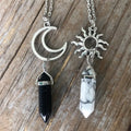 Vintage Sun Moon Necklace Rose Quartz  Amethyst Crystal Necklace Hexagonal Gemstone Necklace for Couple Friends